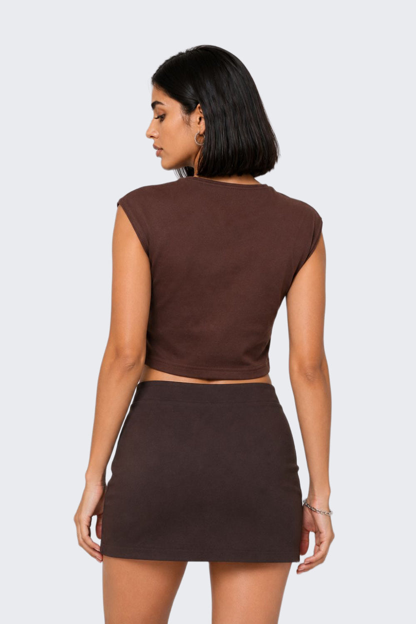 Womens Slim Fit Brown Crop T-Shirt - Image 5