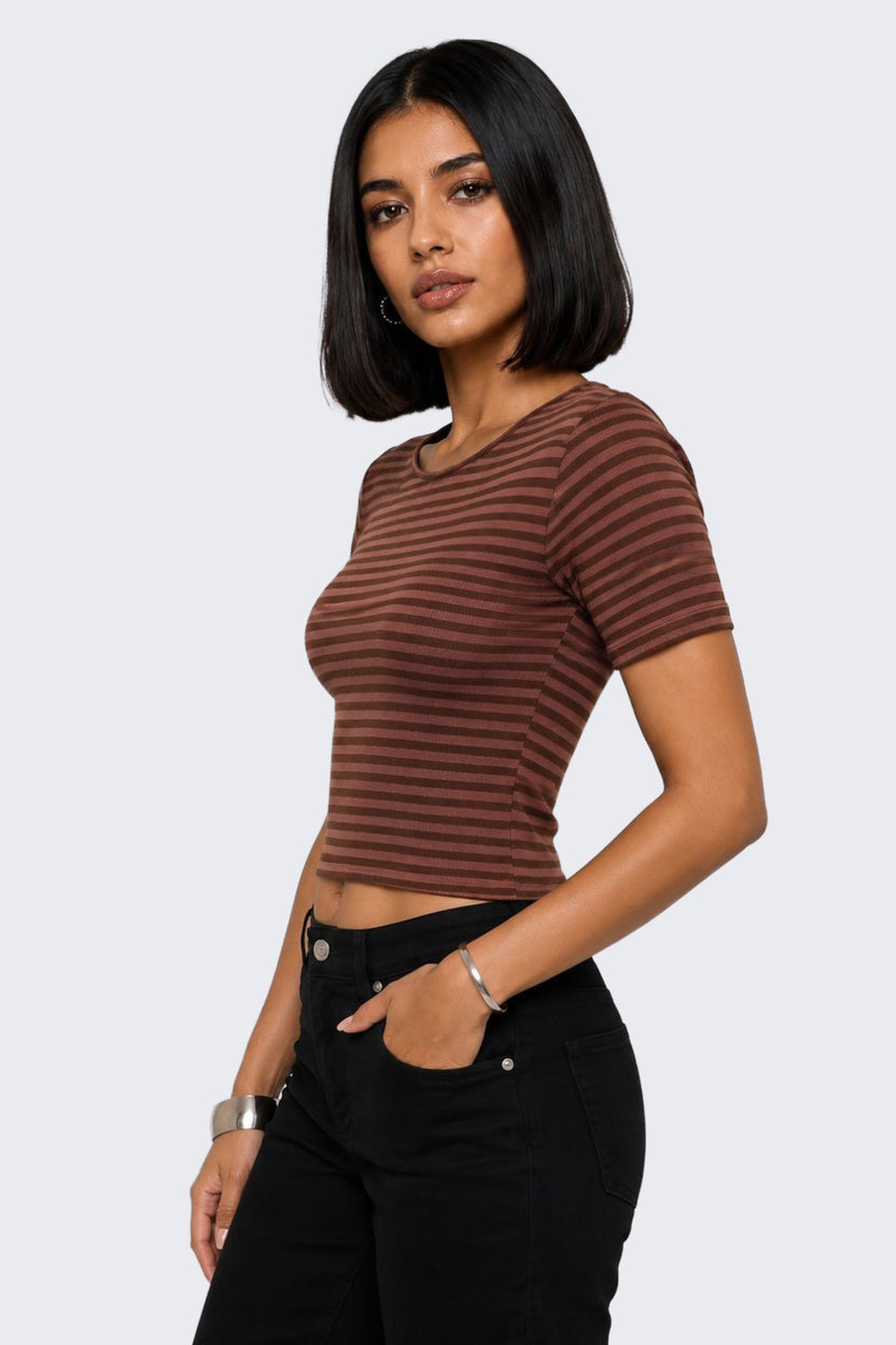 Womens Slim Fit Brown Striped Top - Image 4