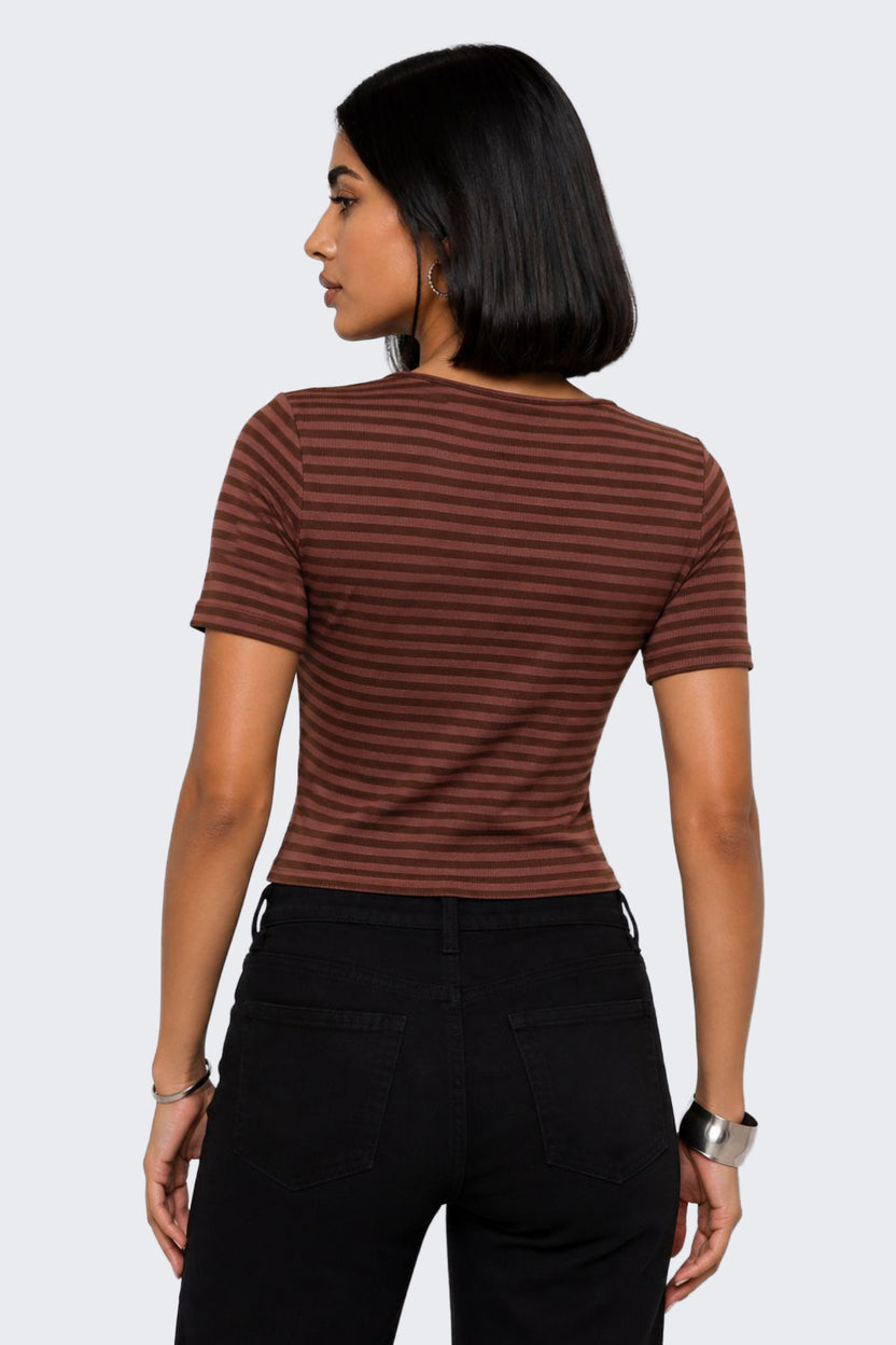 Womens Slim Fit Brown Striped Top - Image 5