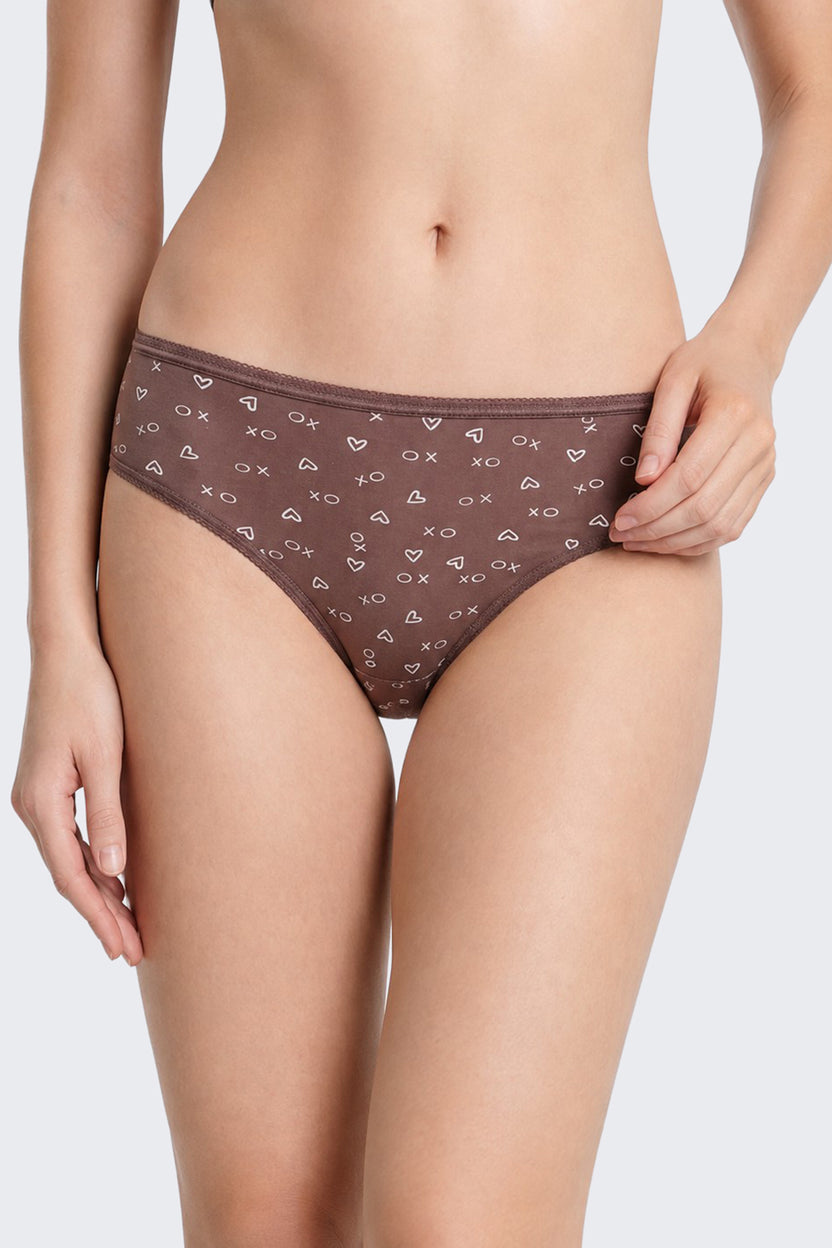 Womens Brown Heart Printed Pack of 3 Panties - Image 2