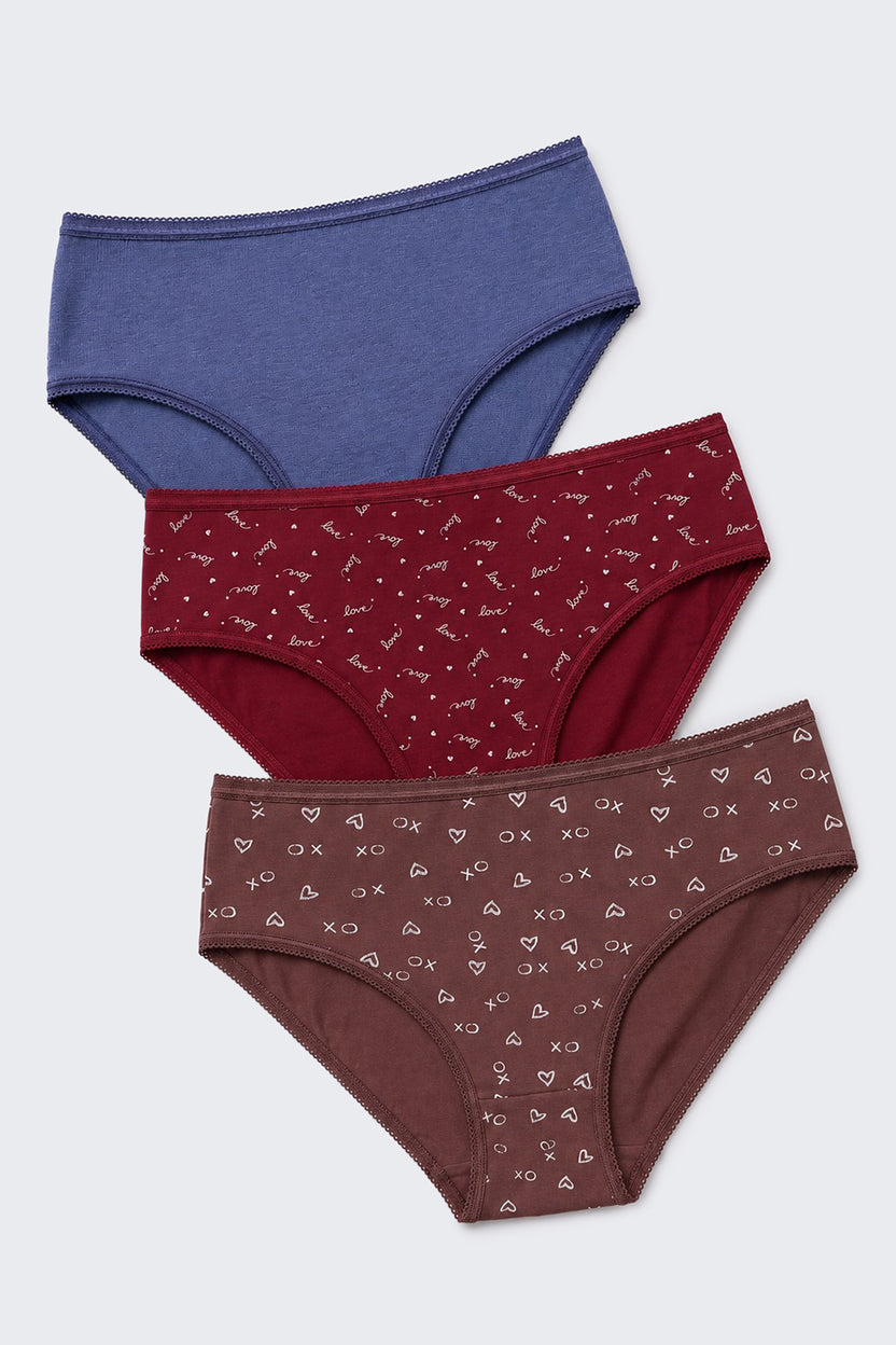 Womens Brown Heart Printed Pack of 3 Panties - Image 3