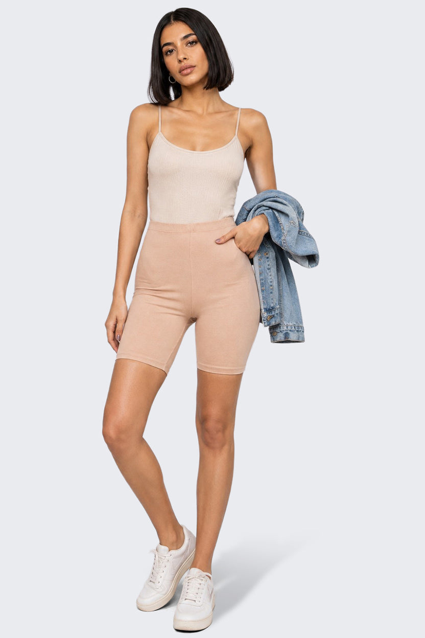 Womens Skinny Fit Beige Solid Shorts - Image 1