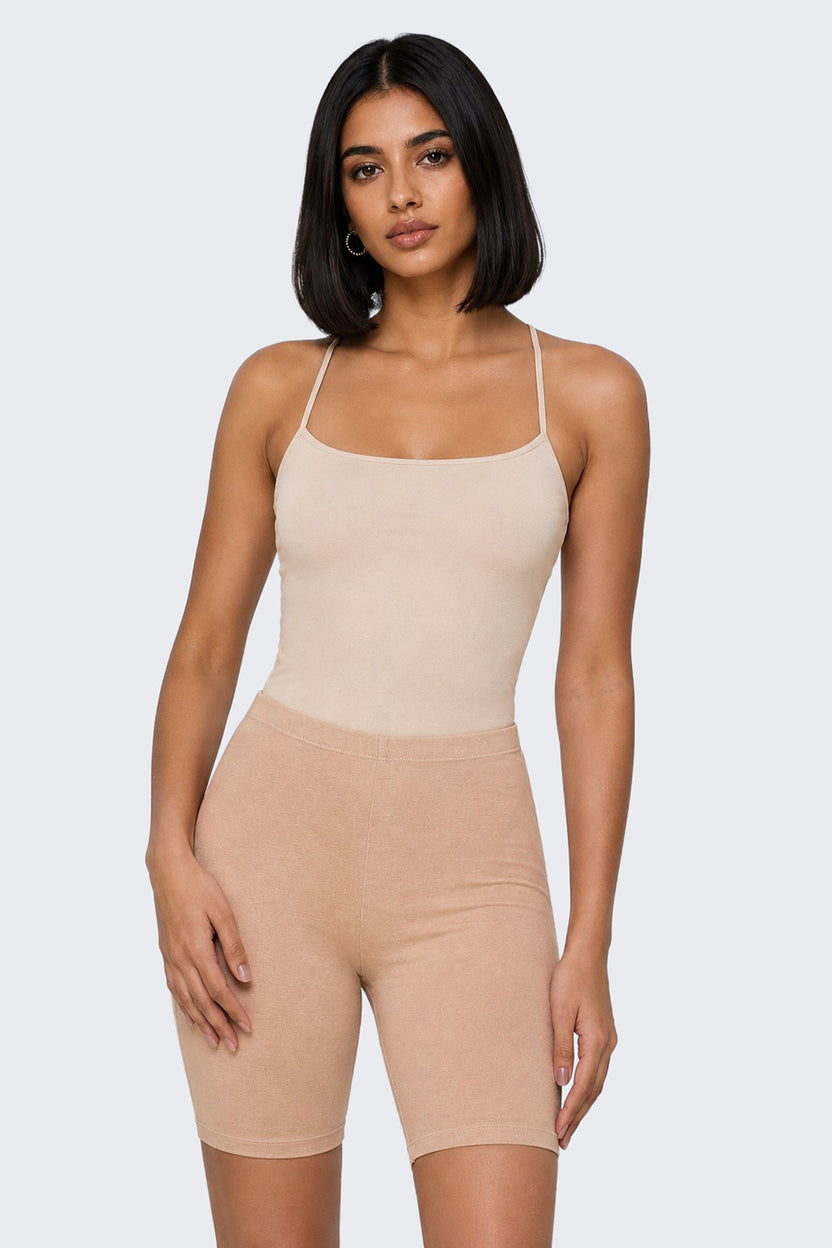 Womens Skinny Fit Beige Solid Shorts - Image 2