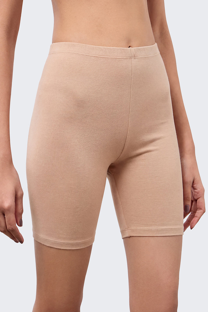 Womens Skinny Fit Beige Solid Shorts - Image 3