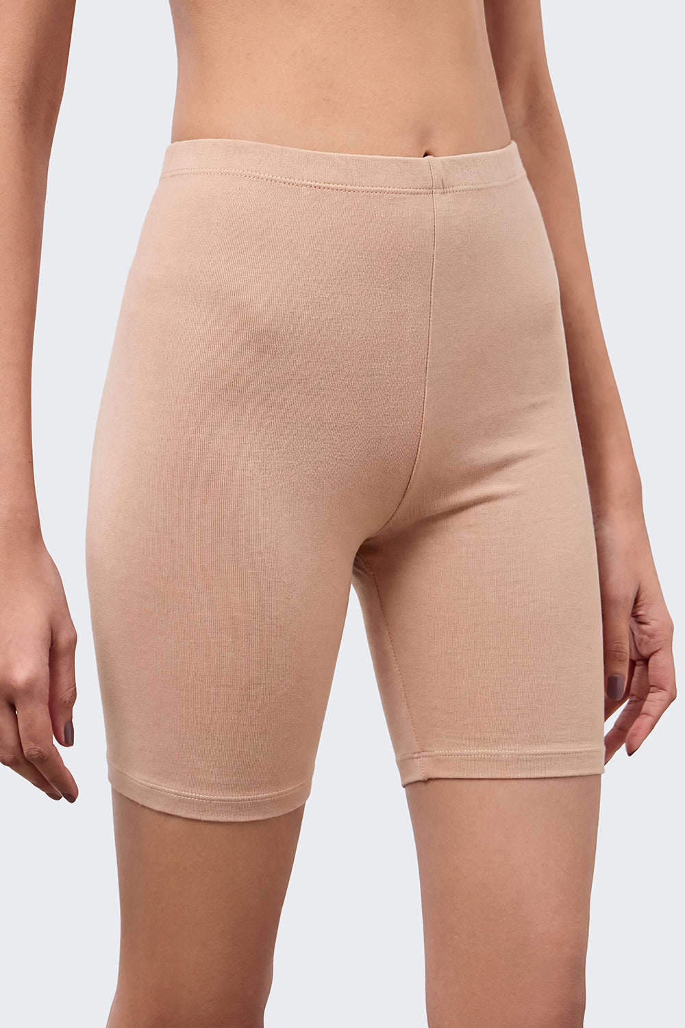 Womens Skinny Fit Beige Solid Shorts - Image 3