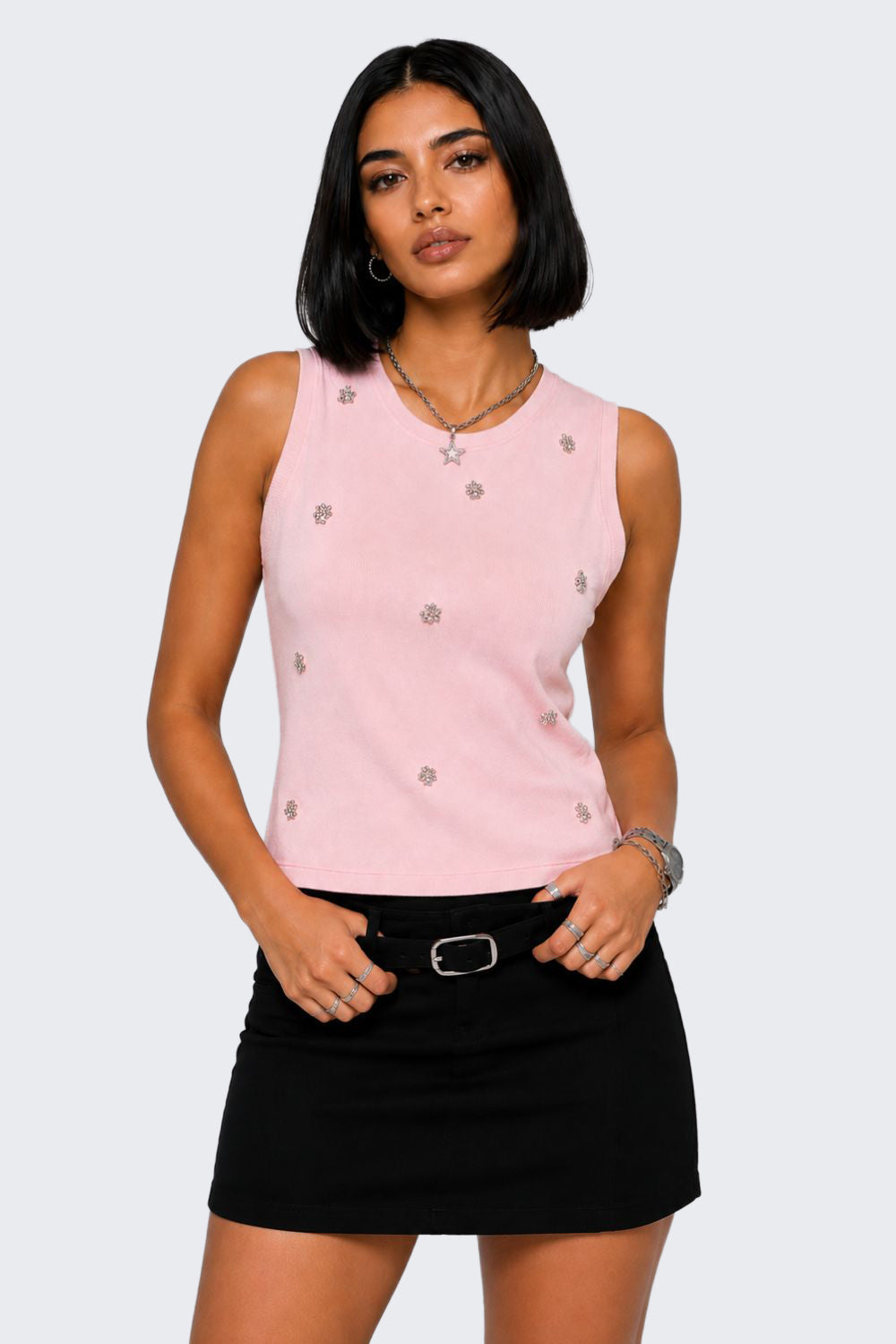 Womens Regular Fit Pink Embellished T-Shirt - Image 2