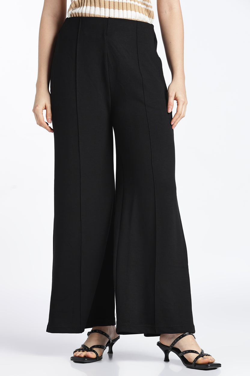 Womens Wide Leg Fit Black Solid Trouser - Image 2