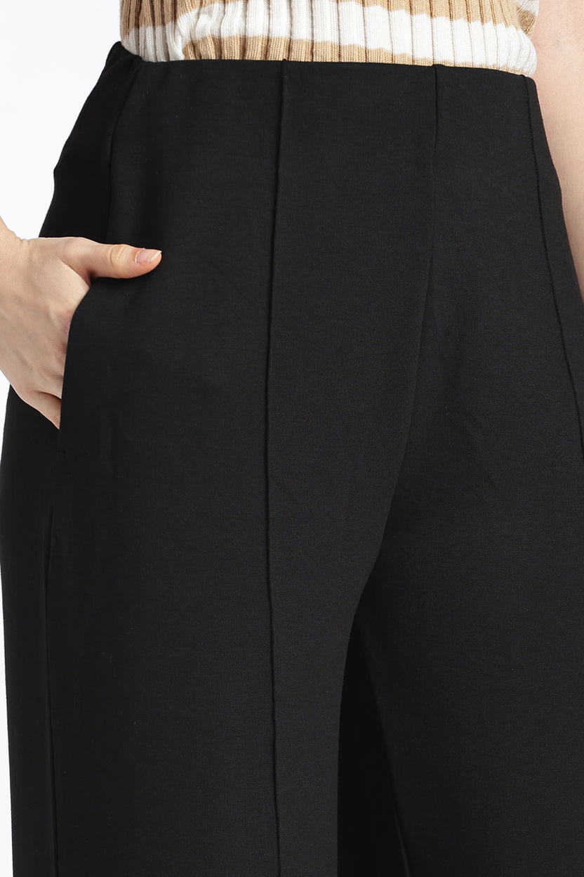 Womens Wide Leg Fit Black Solid Trouser - Image 3