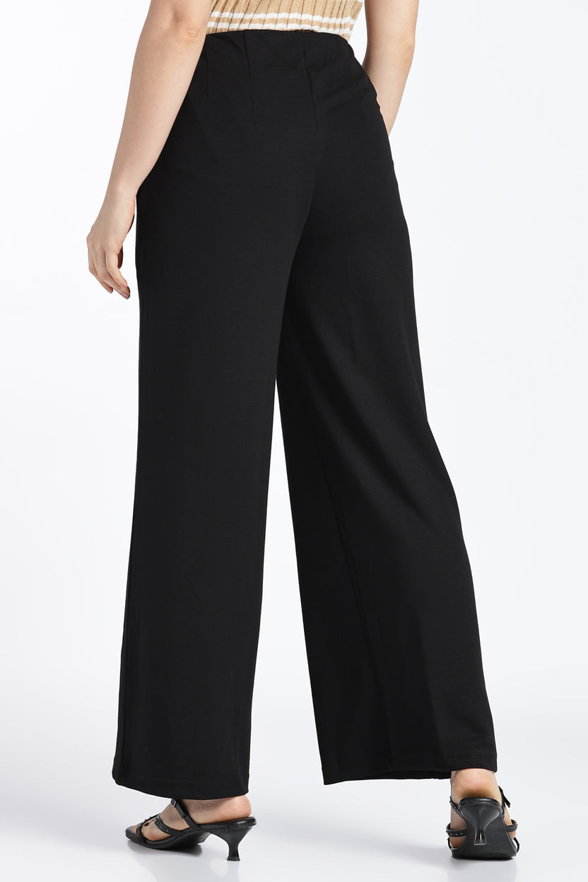 Womens Wide Leg Fit Black Solid Trouser - Image 5