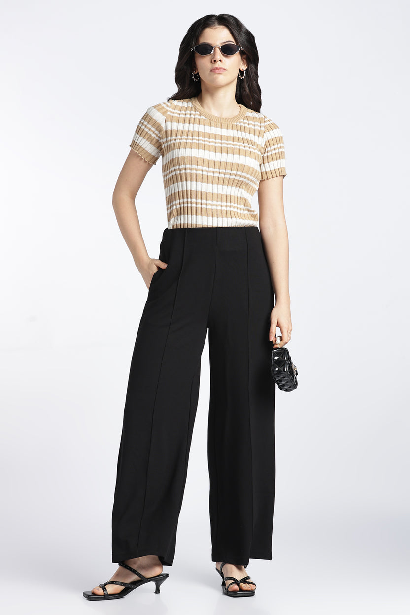 Womens Wide Leg Fit Black Solid Trouser - Image 6