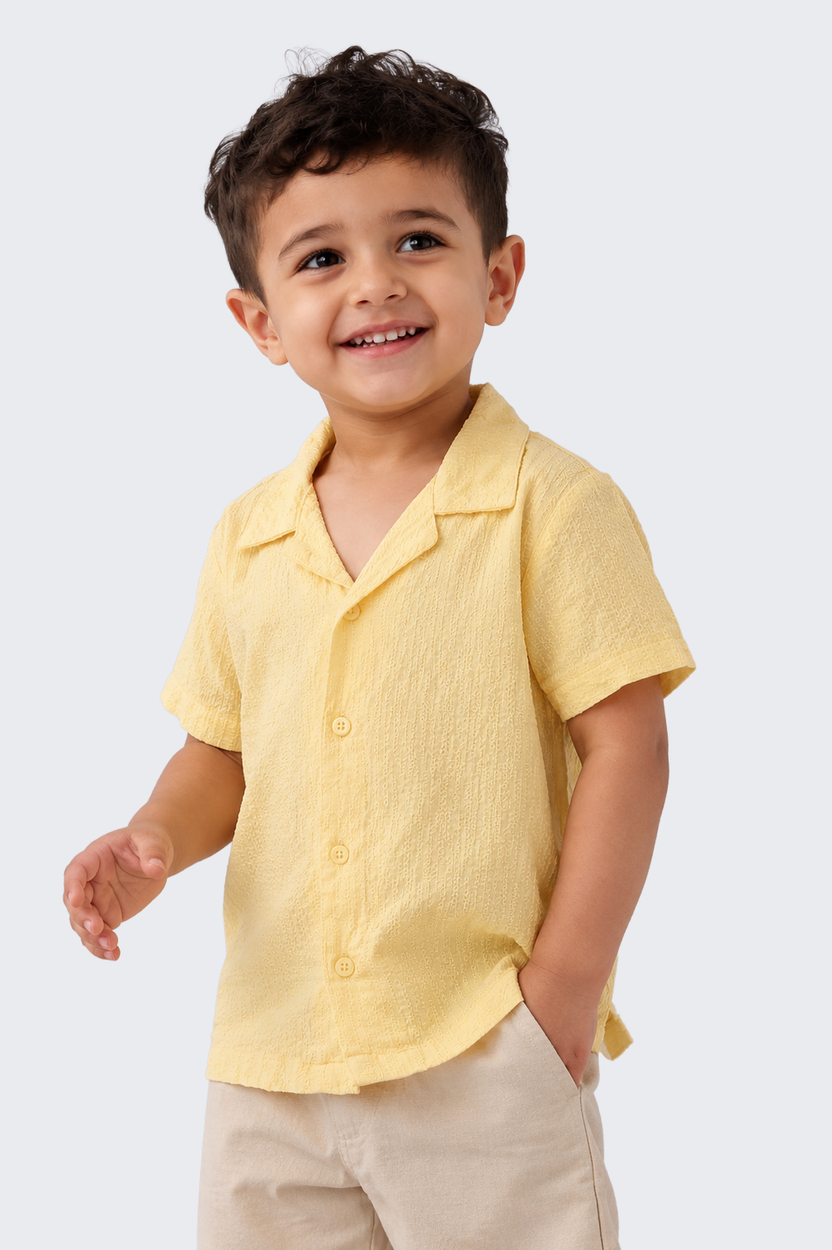 Boys Regular Fit Yellow Textured Shirt - Image 1