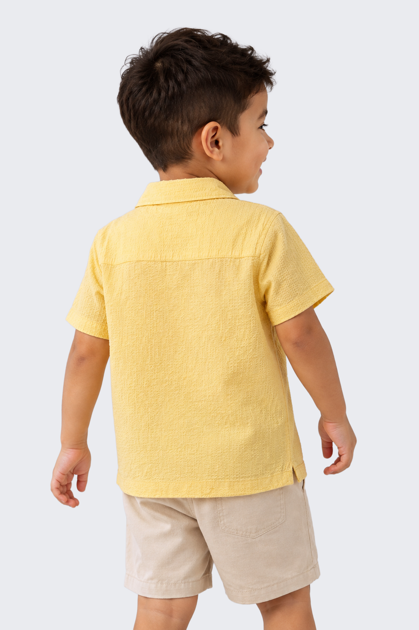 Boys Regular Fit Yellow Textured Shirt - Image 3