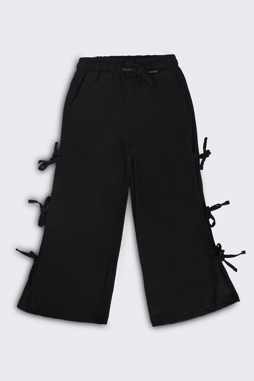 Girls Wide Leg Fit Black Solid Track Pant - Image 2
