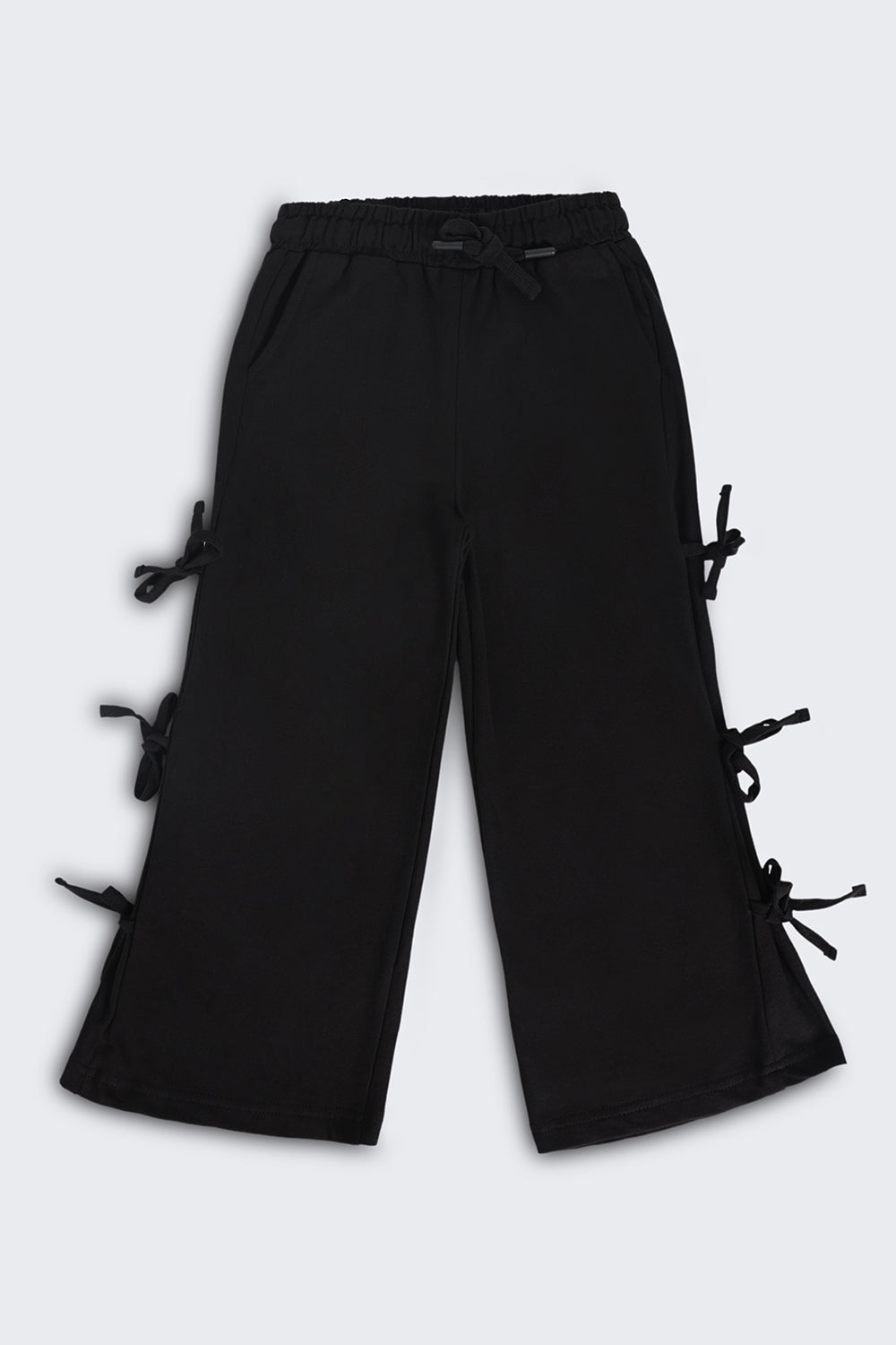 Girls Wide Leg Fit Black Solid Track Pant - Image 2