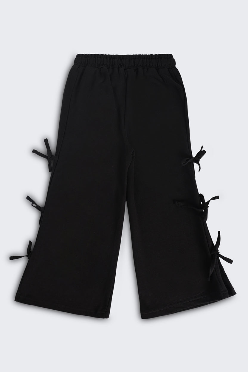 Girls Wide Leg Fit Black Solid Track Pant - Image 3