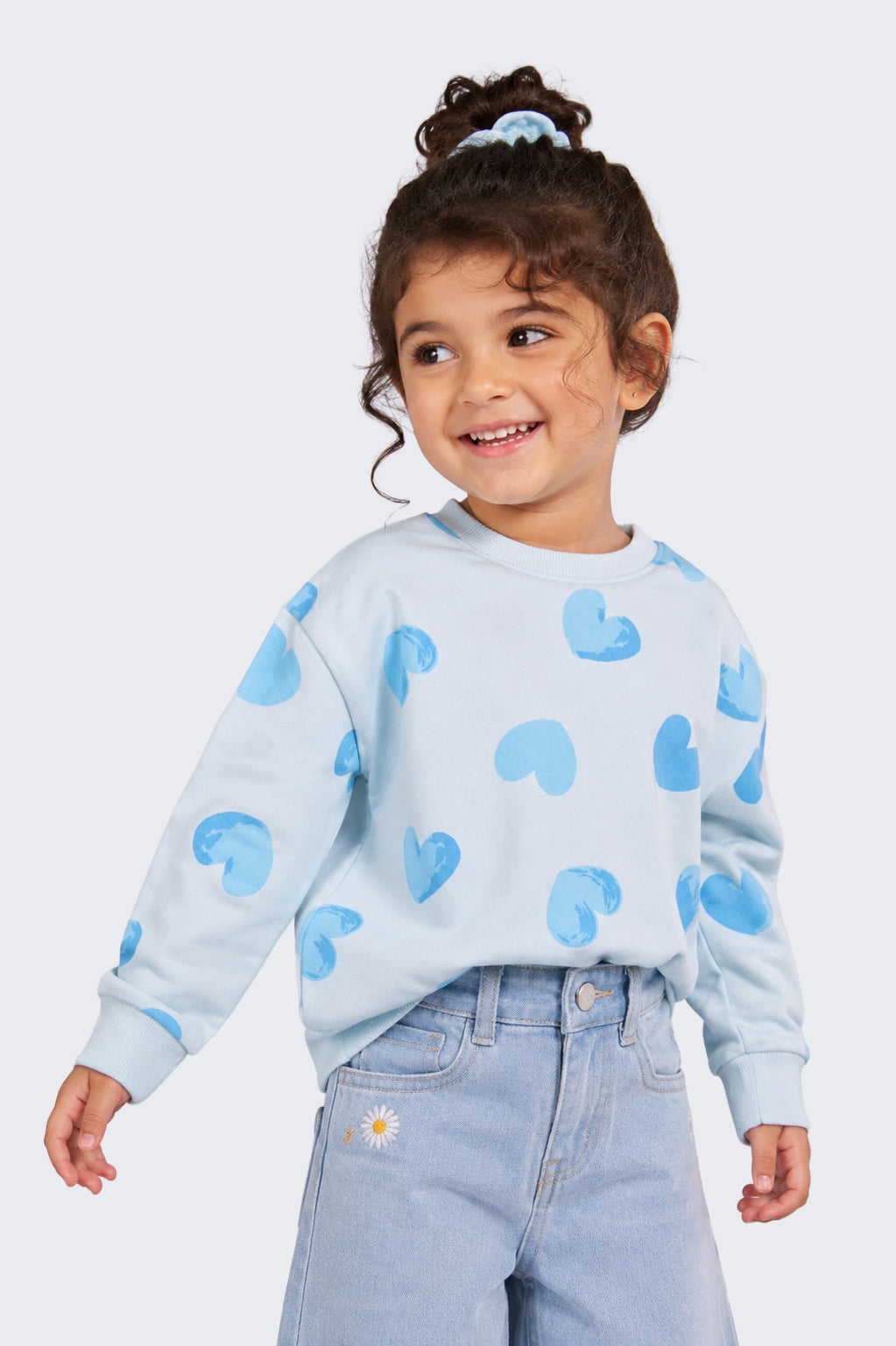 Girls Relaxed Fit Light Blue Heart Sweatshirt - Image 1