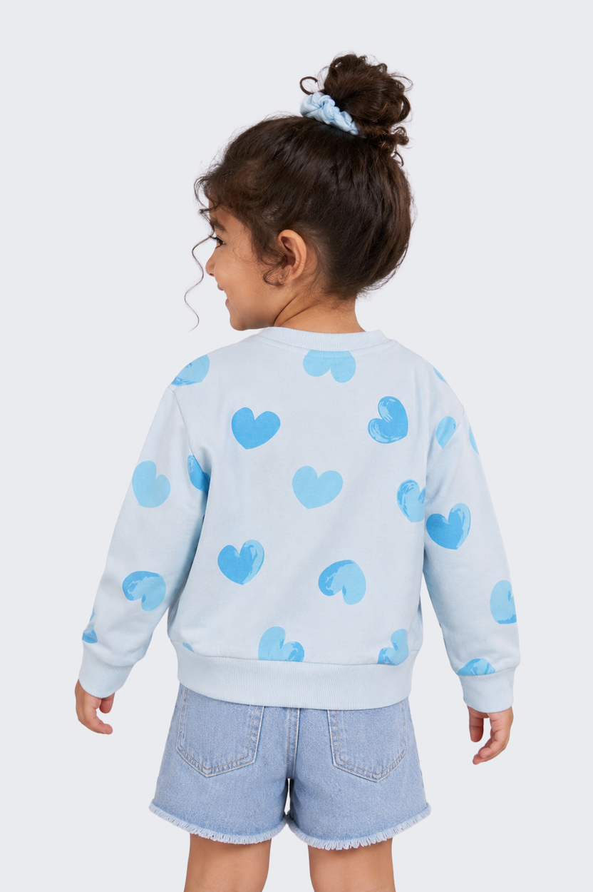 Girls Relaxed Fit Light Blue Heart Sweatshirt - Image 3