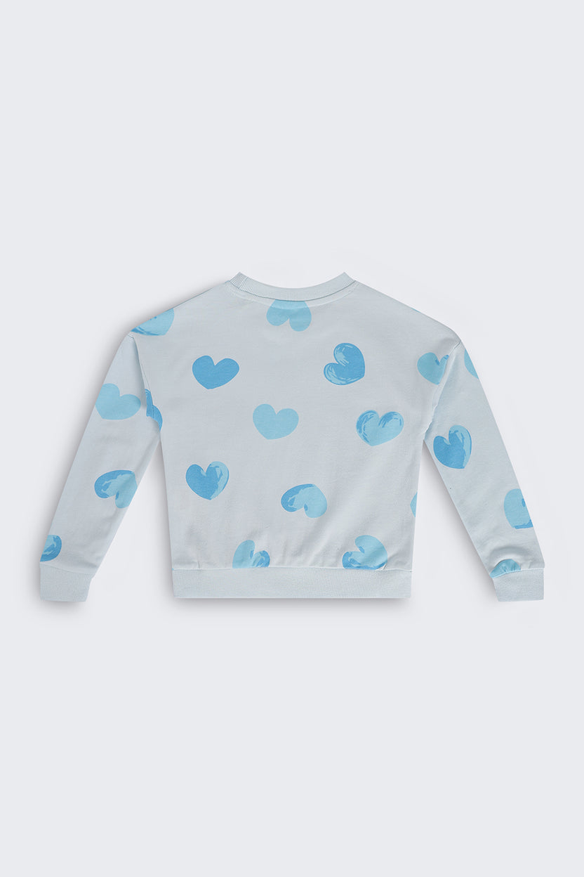 Girls Relaxed Fit Light Blue Heart Sweatshirt - Image 4