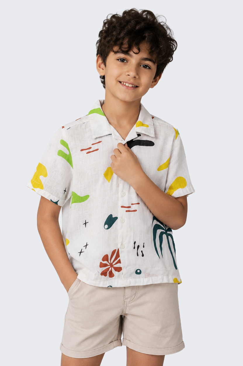 Tweens Boys Regular Fit White All - Over Print Shirt - Image 1