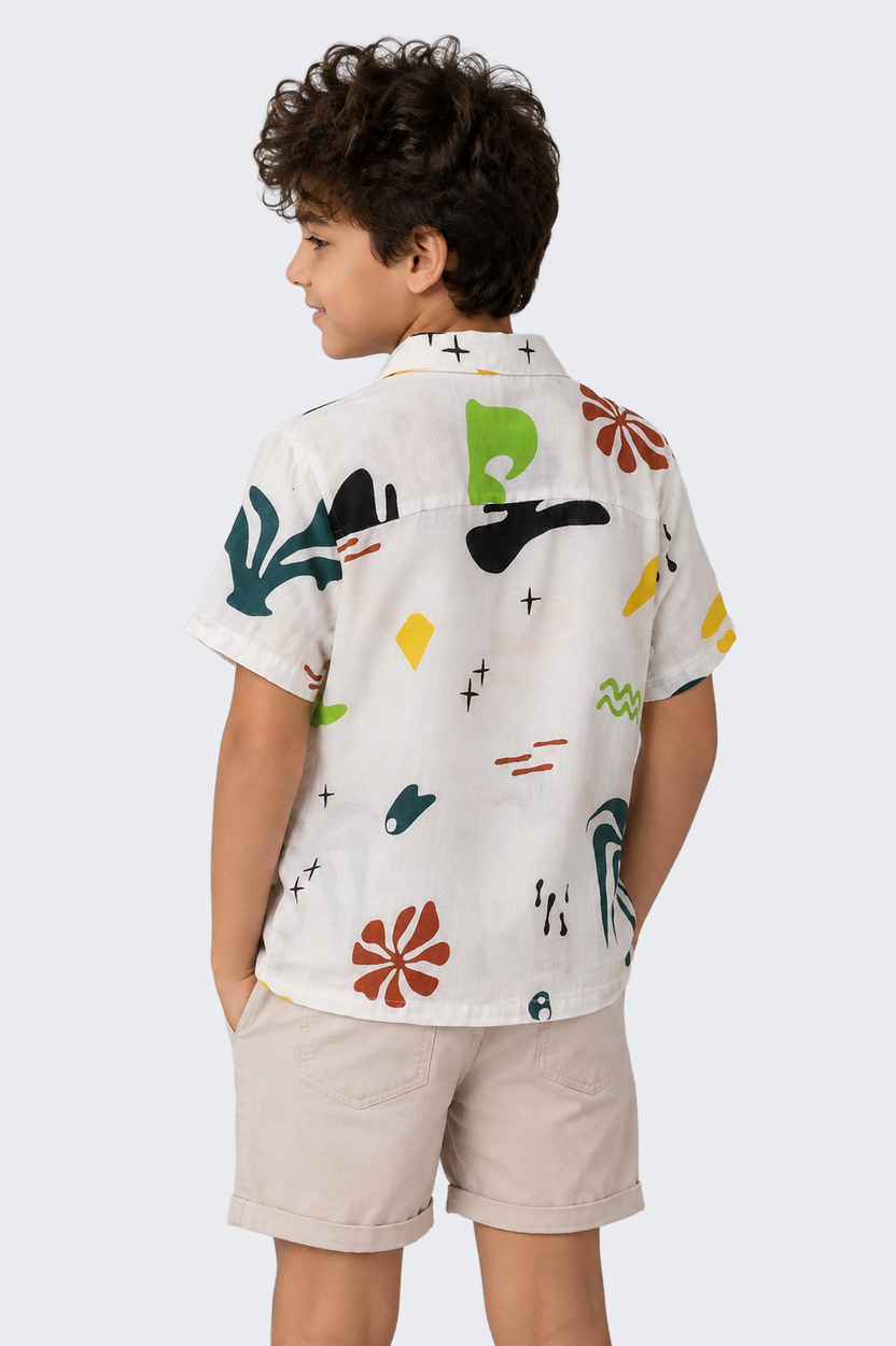 Tweens Boys Regular Fit White All - Over Print Shirt - Image 3