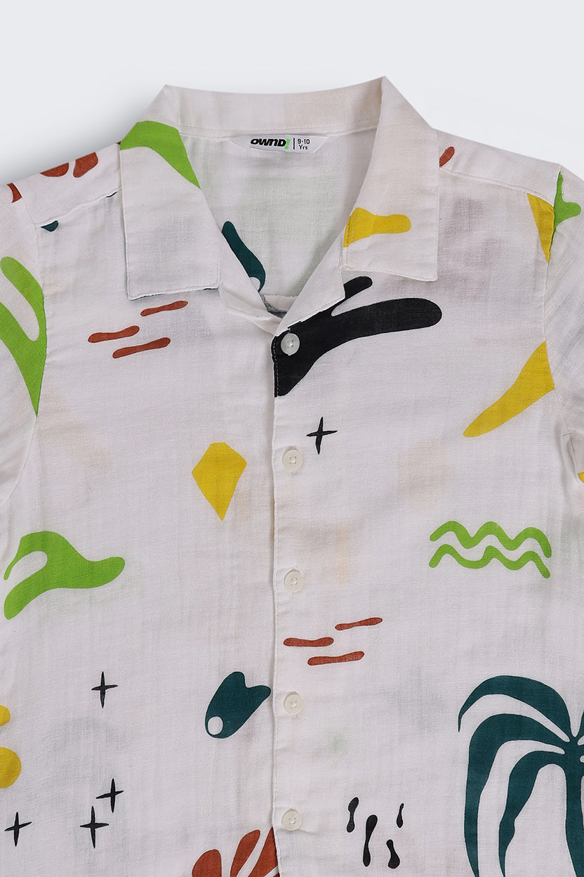 Tweens Boys Regular Fit White All - Over Print Shirt - Image 5