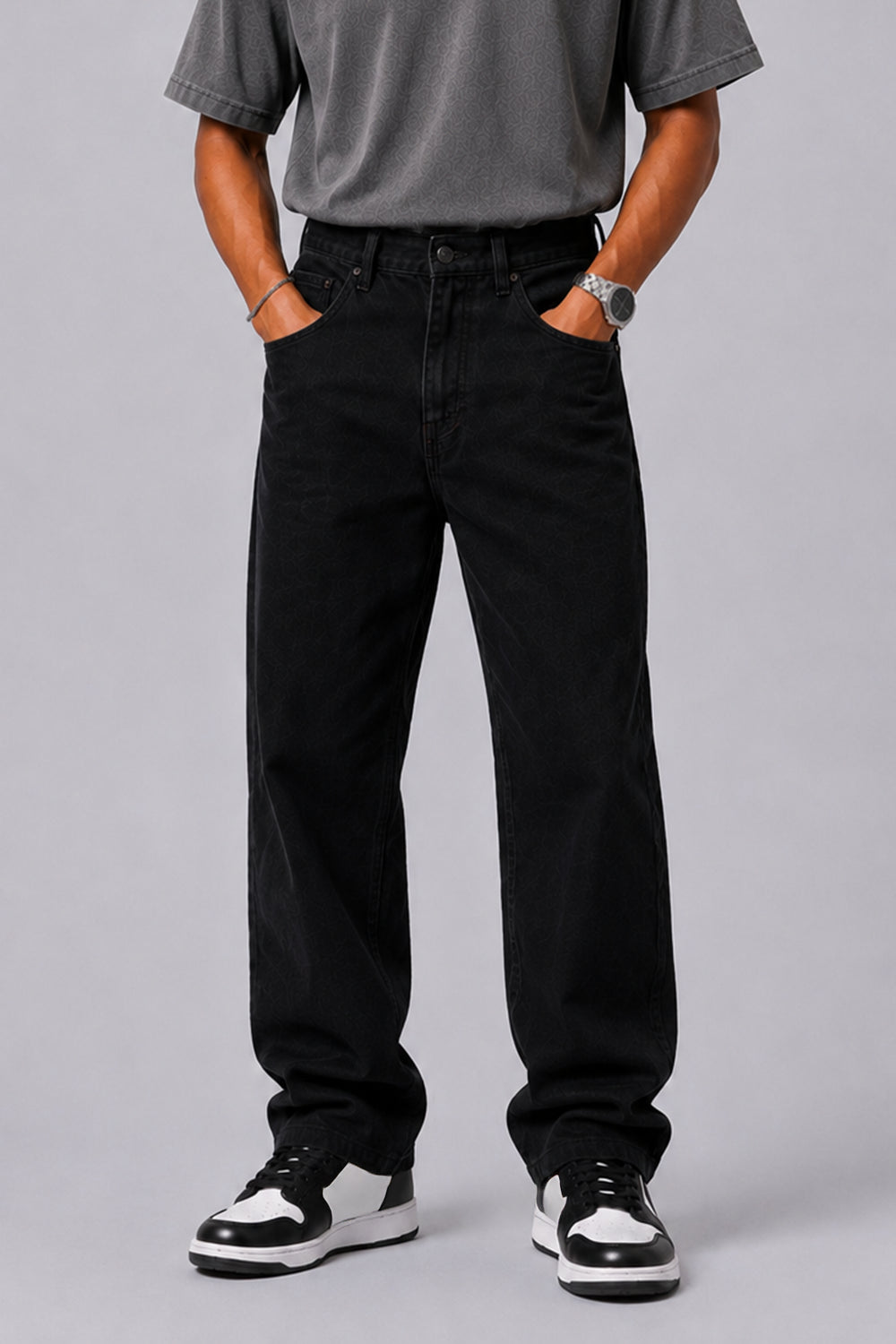 Mens Straight Fit Black Jeans With 5 Pocket - Image 1