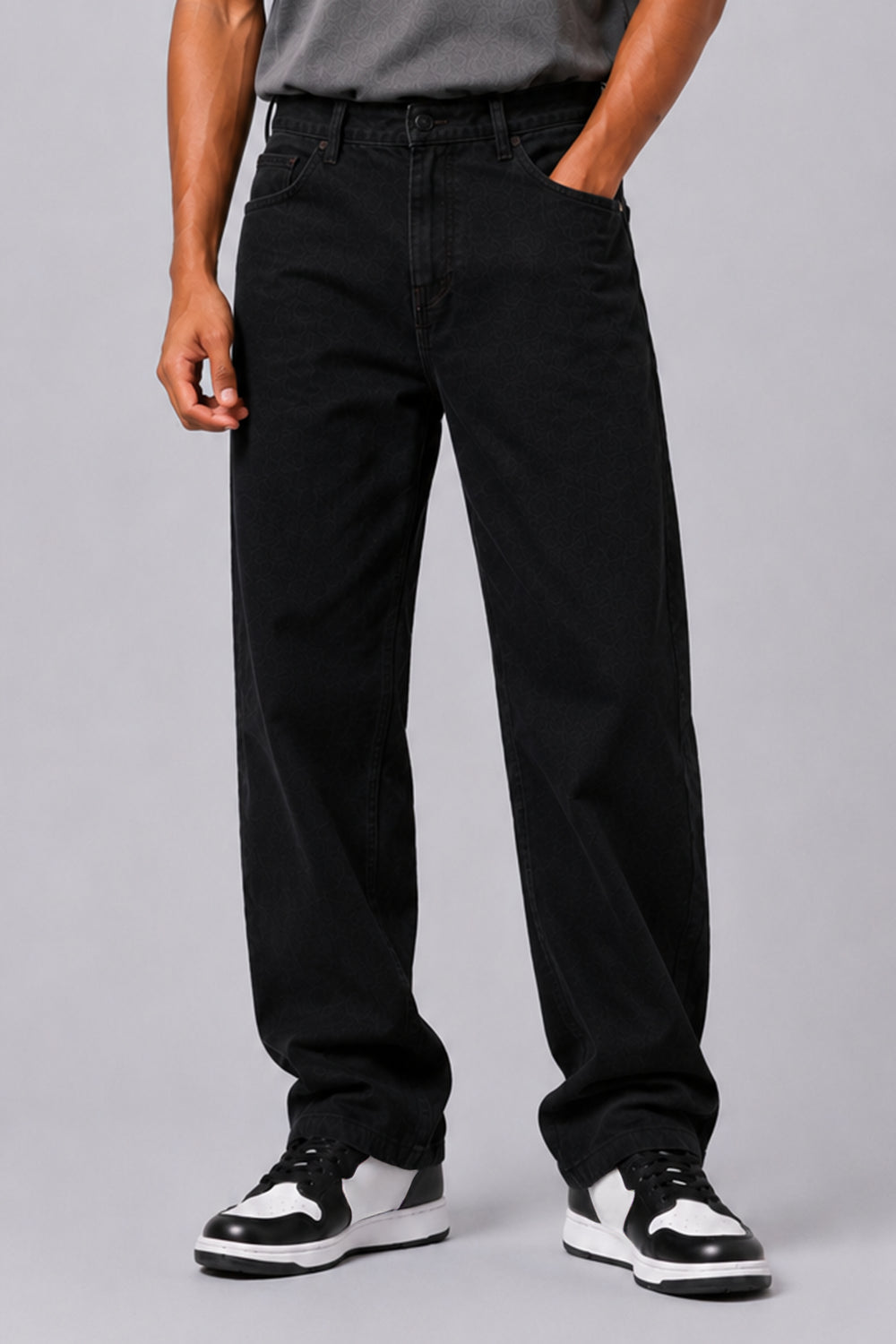 Mens Straight Fit Black Jeans With 5 Pocket - Image 2