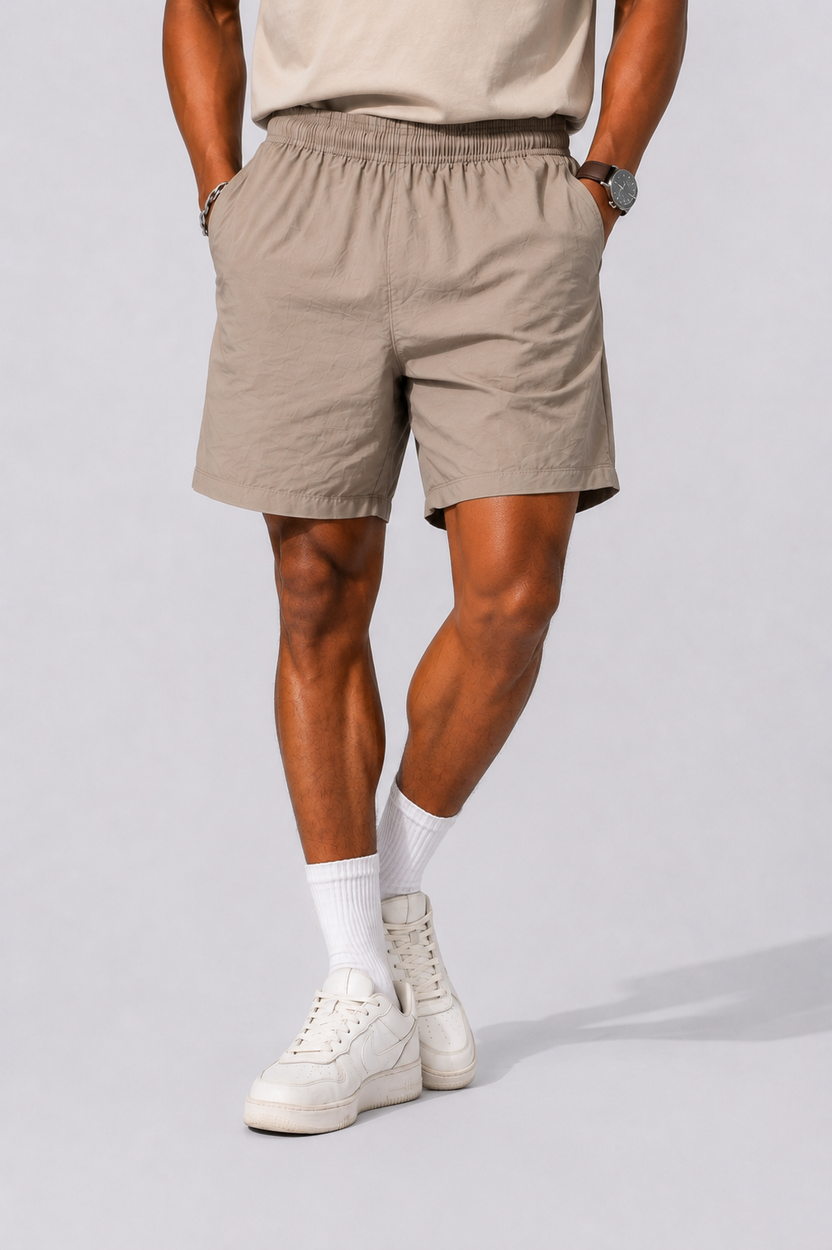Mens Regular Fit Beige Solid Shorts - Image 2