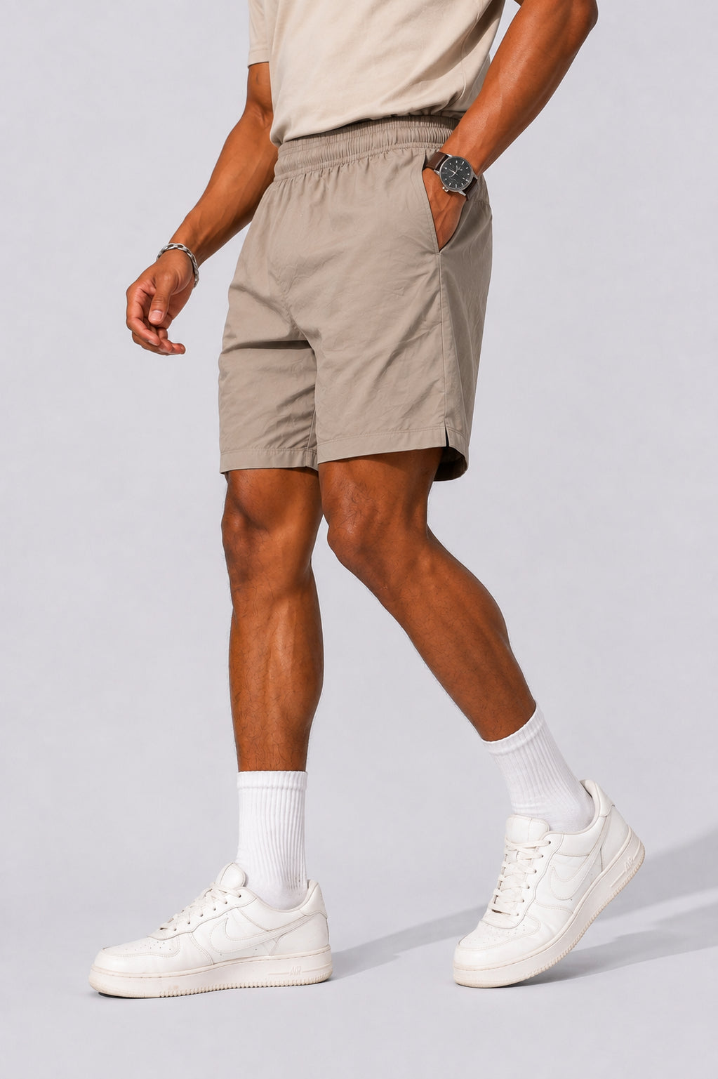 Mens Regular Fit Beige Solid Shorts - Image 4