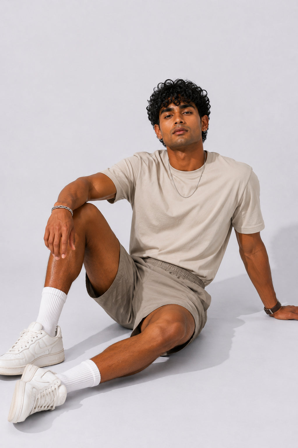 Mens Regular Fit Beige Solid Shorts - Image 6