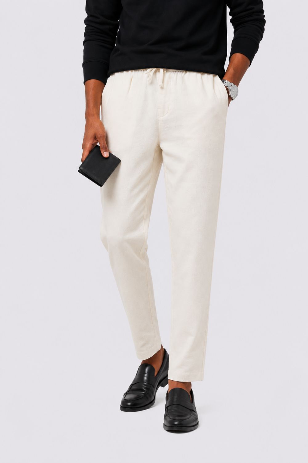 Mens Regular Fit Cream Solid Trouser - Image 1