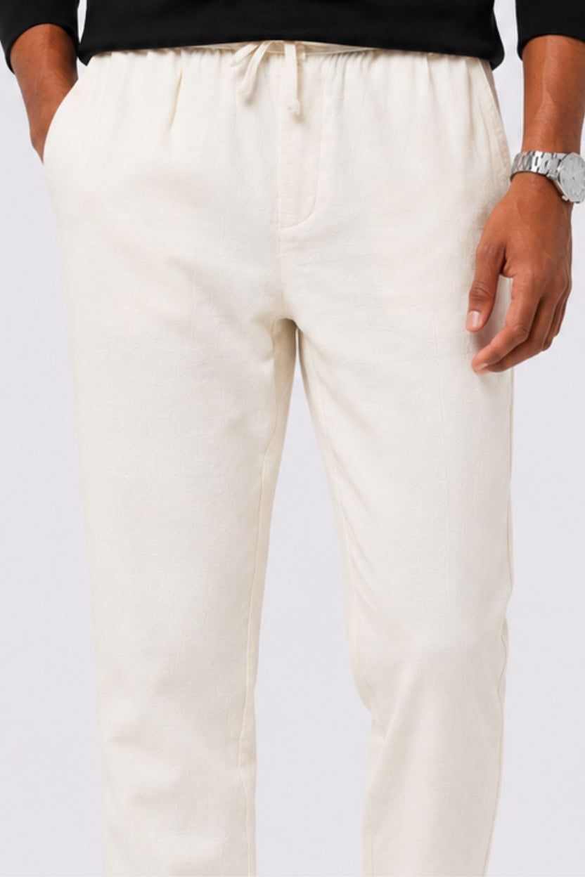 Mens Regular Fit Cream Solid Trouser - Image 3