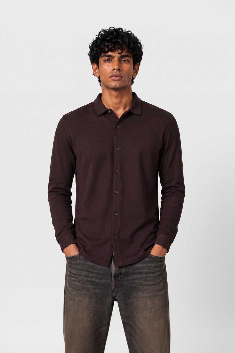 Mens Regular Fit Brown Solid Shirt - Image 2