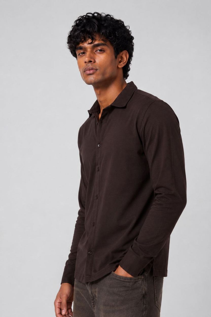 Mens Regular Fit Brown Solid Shirt - Image 4