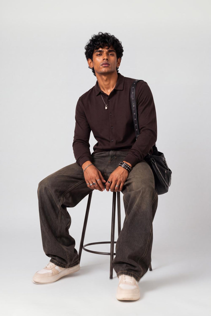 Mens Regular Fit Brown Solid Shirt - Image 6