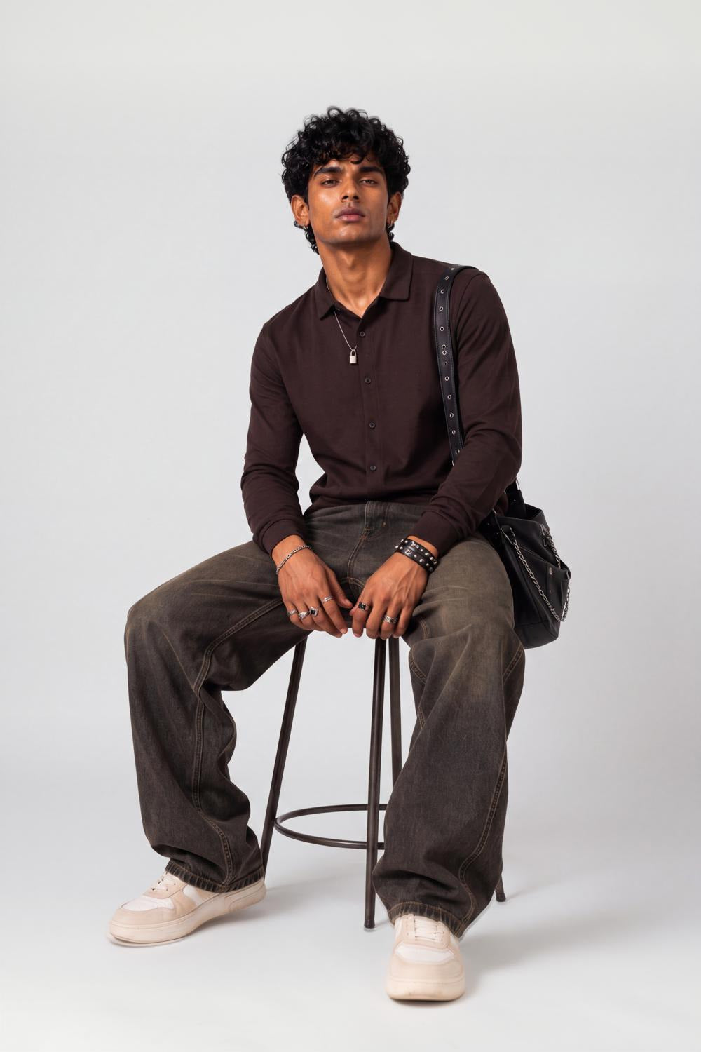 Mens Regular Fit Brown Solid Shirt - Image 6