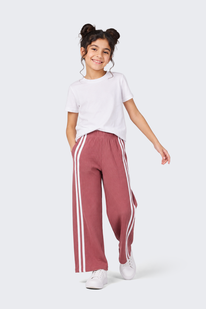 Tweens Girls Wide Leg Fit Mauve Solid Track Pants - Image 1