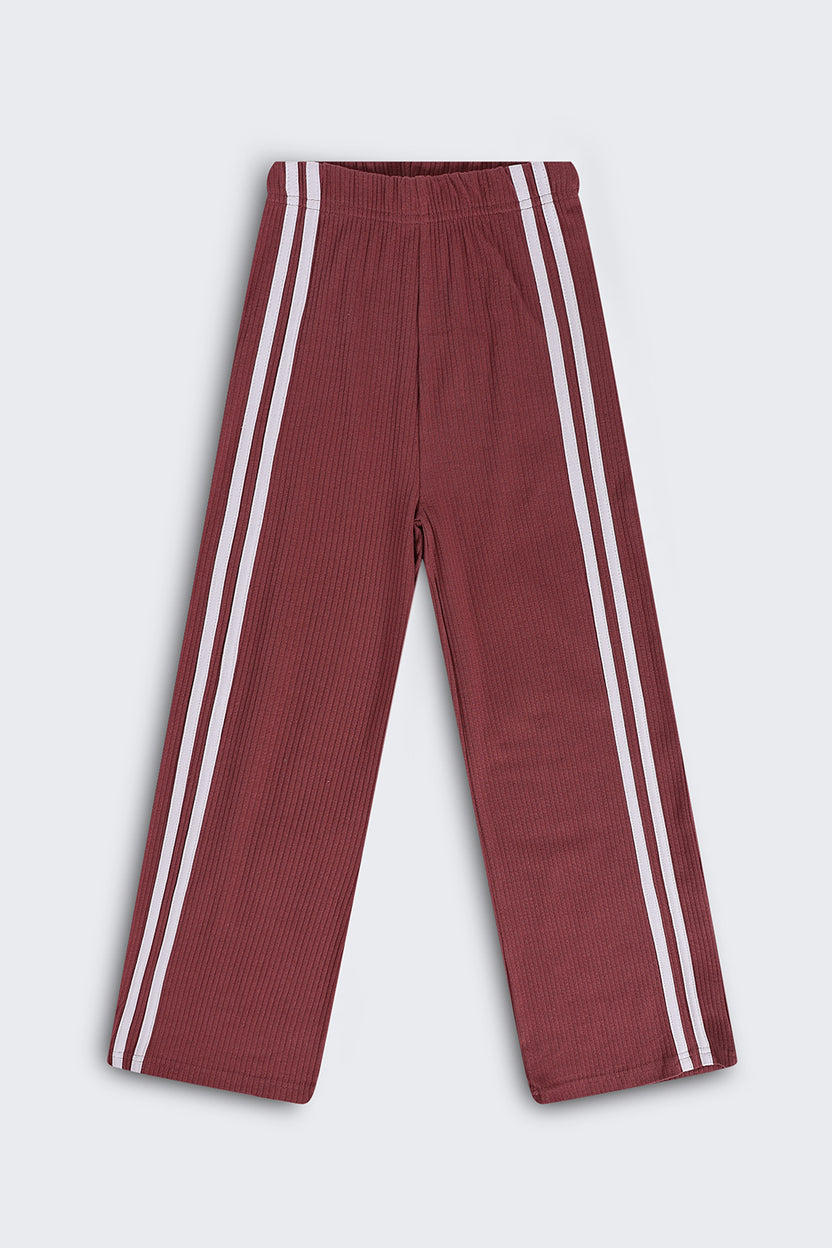 Tweens Girls Wide Leg Fit Mauve Solid Track Pants - Image 2