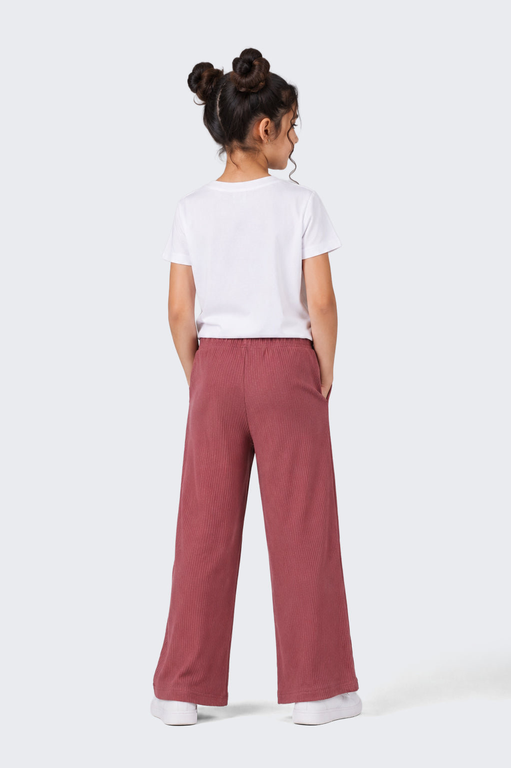 Tweens Girls Wide Leg Fit Mauve Solid Track Pants - Image 3