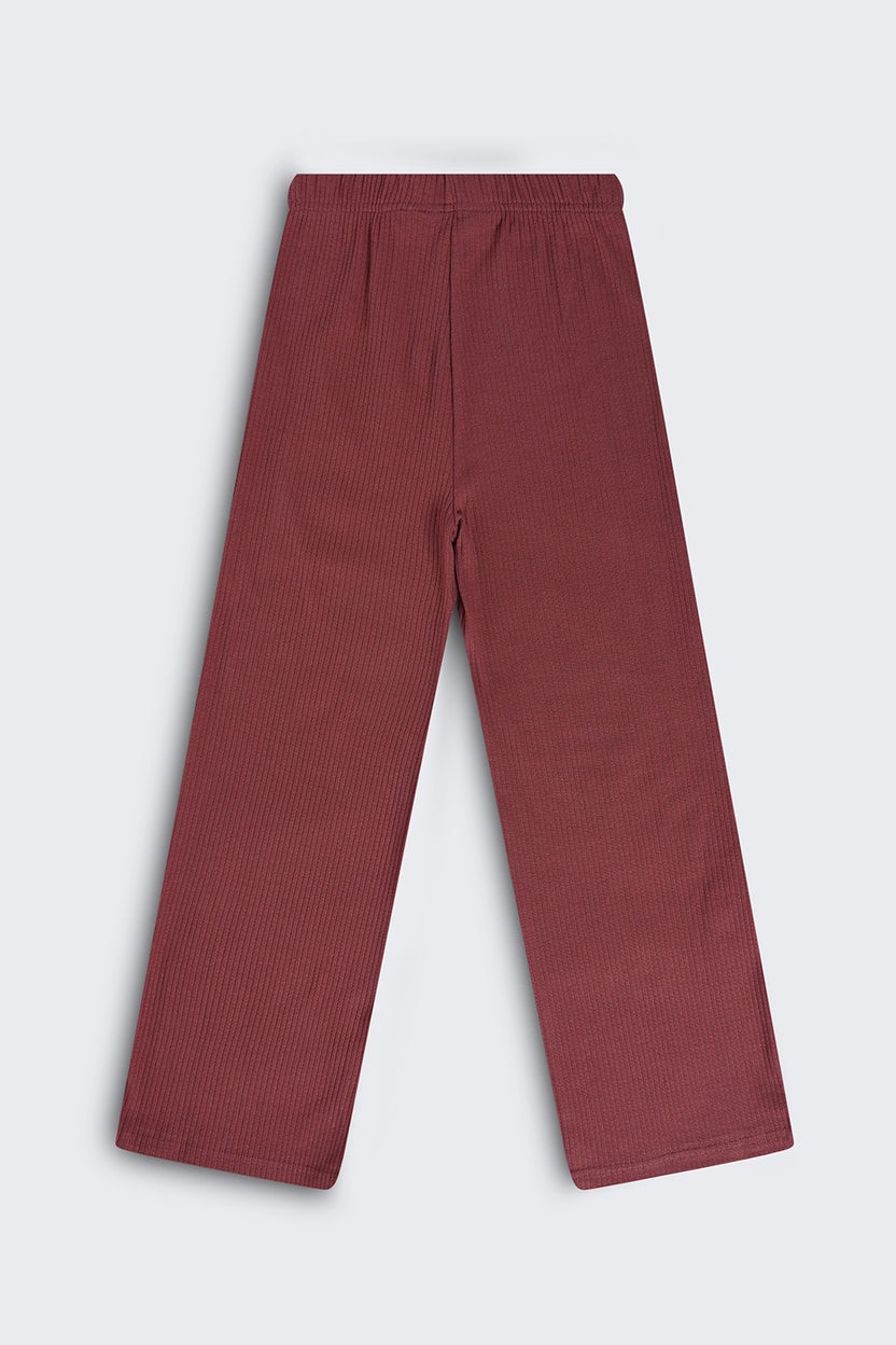 Tweens Girls Wide Leg Fit Mauve Solid Track Pants - Image 4
