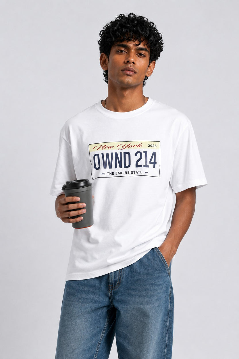 Mens Relaxed Fit White Logo Printed T-Shirt - Image 1