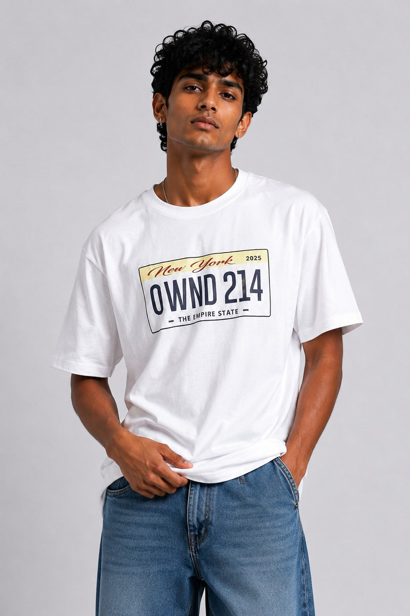 Mens Relaxed Fit White Logo Printed T-Shirt - Image 2