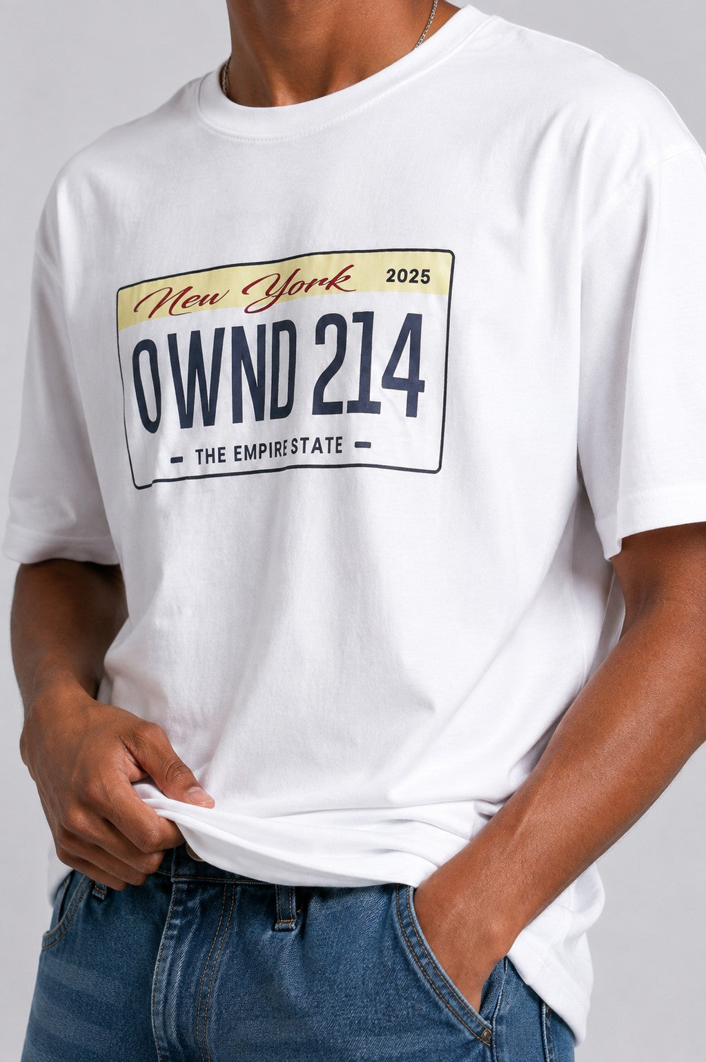 Mens Relaxed Fit White Logo Printed T-Shirt - Image 3