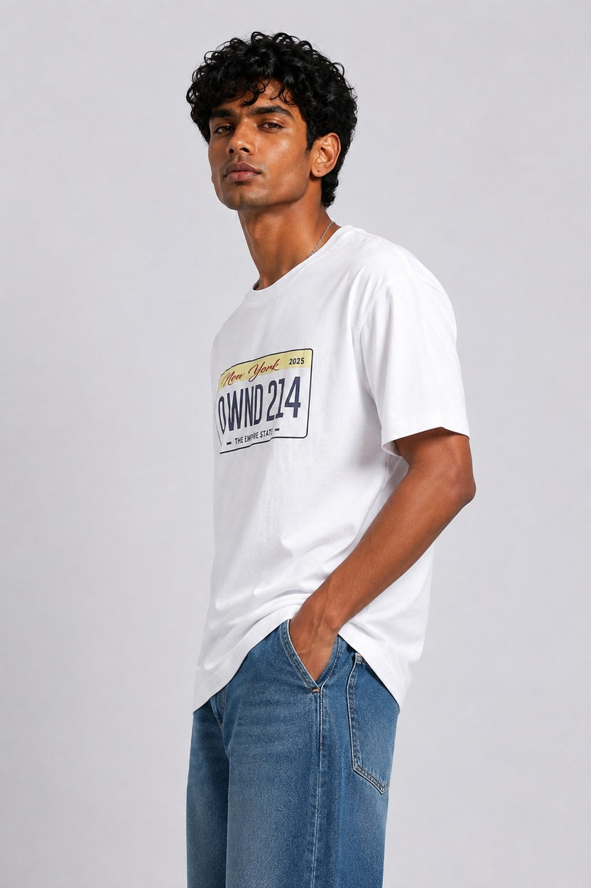 Mens Relaxed Fit White Logo Printed T-Shirt - Image 4