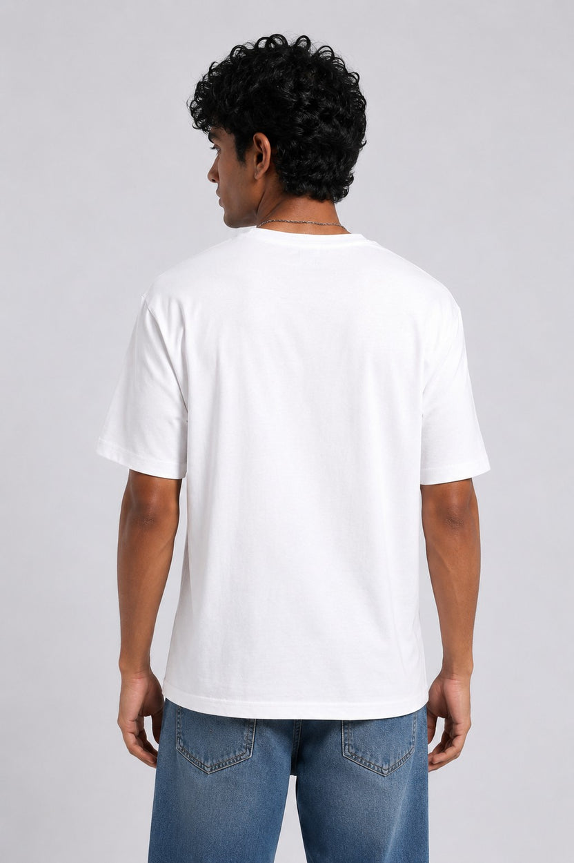 Mens Relaxed Fit White Logo Printed T-Shirt - Image 5
