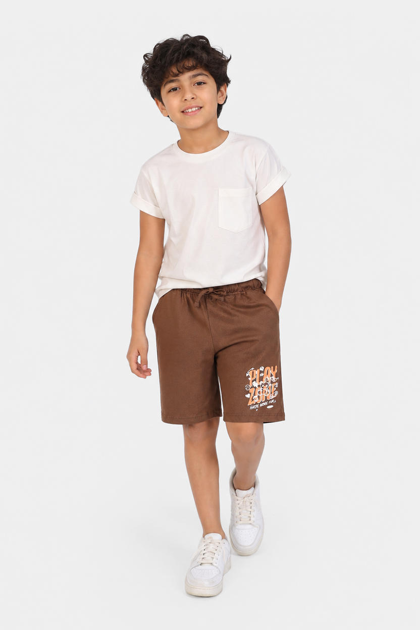Tweens Boys Regular Fit Brown Letter Shorts - Image 1