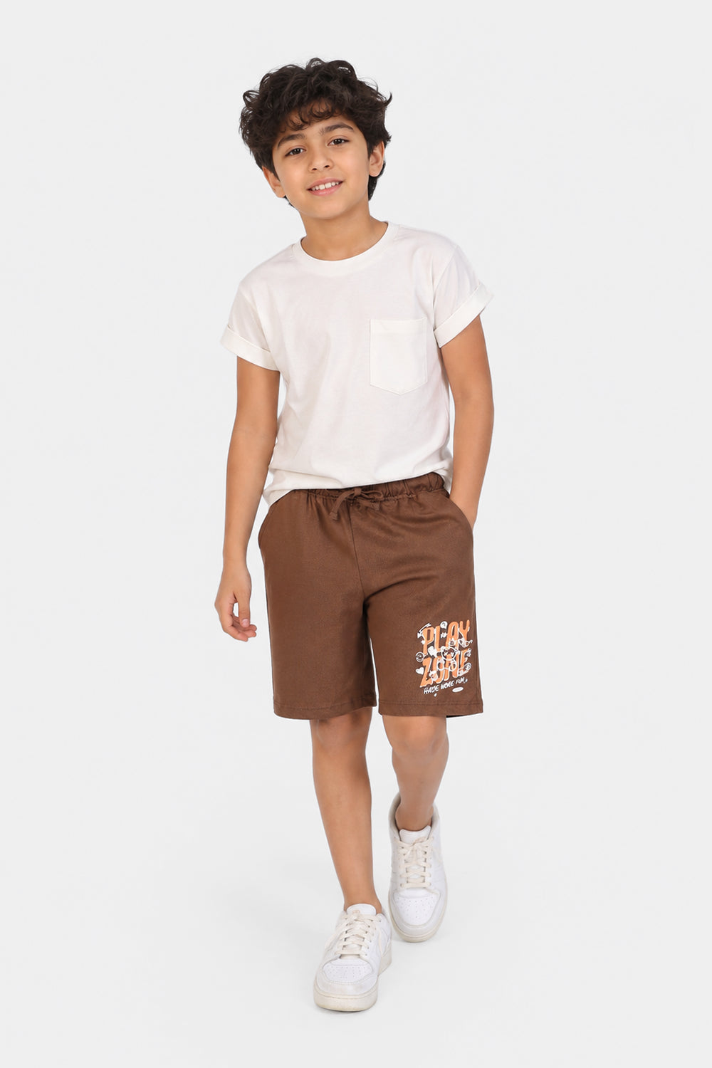 Tweens Boys Regular Fit Brown Letter Shorts - Image 1