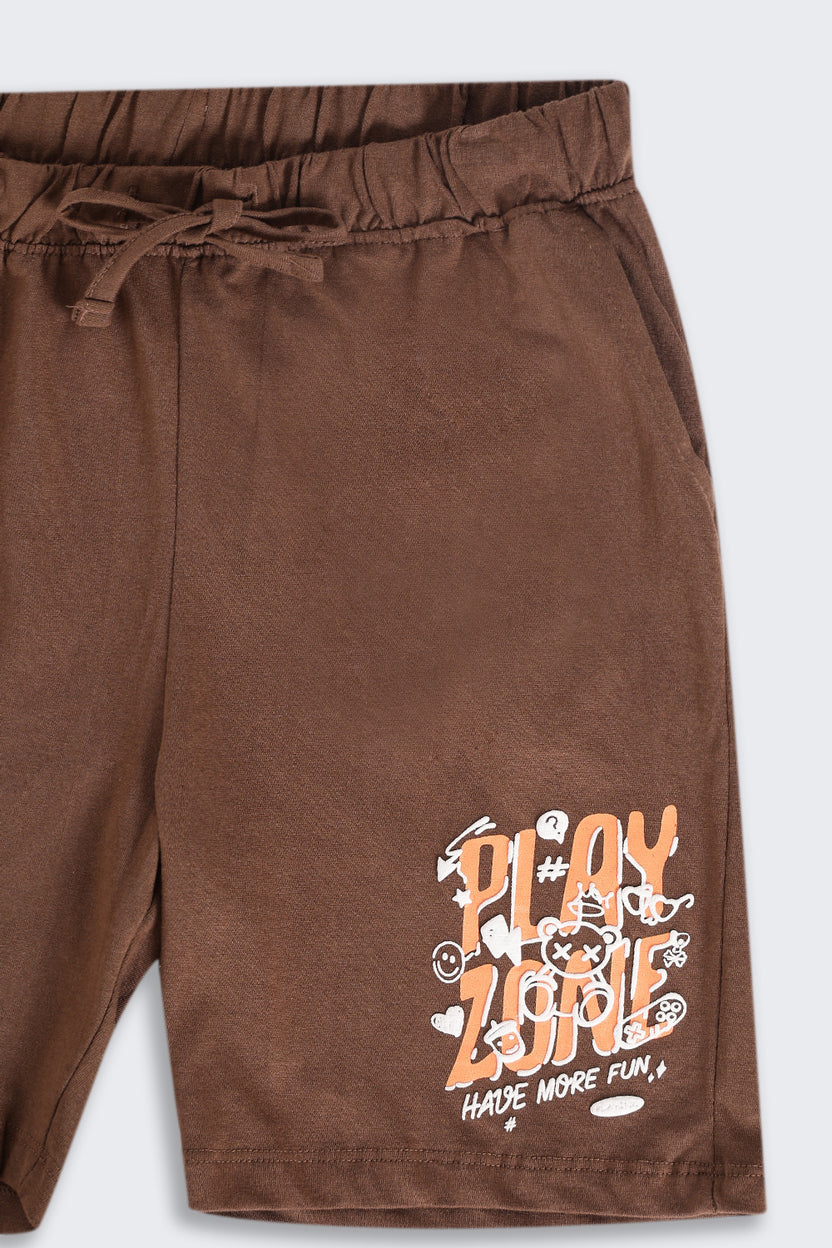 Tweens Boys Regular Fit Brown Letter Shorts - Image 5