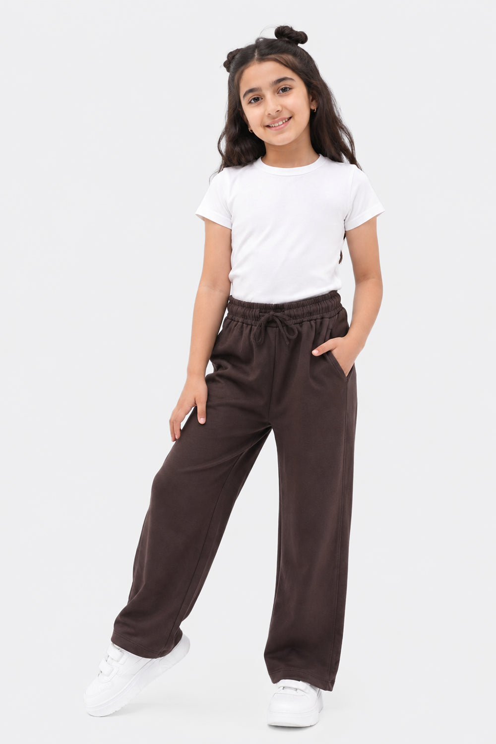 Tweens Girls Relaxed Fit Brown Solid Jogger - Image 1