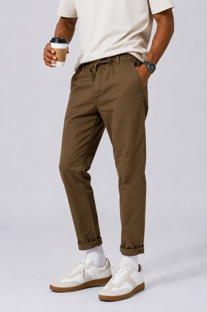 Mens Regular Fit Brown Solid Trouser - Image 1